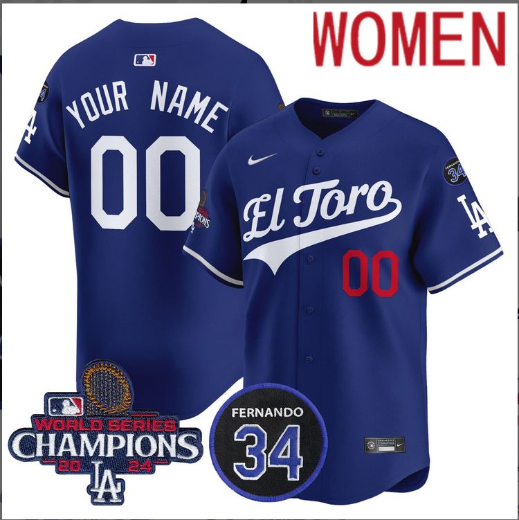 Women MLB Los Angeles Dodgers Custom blue 2024 World Series Champions Patch Cooperstown Jersey style 2